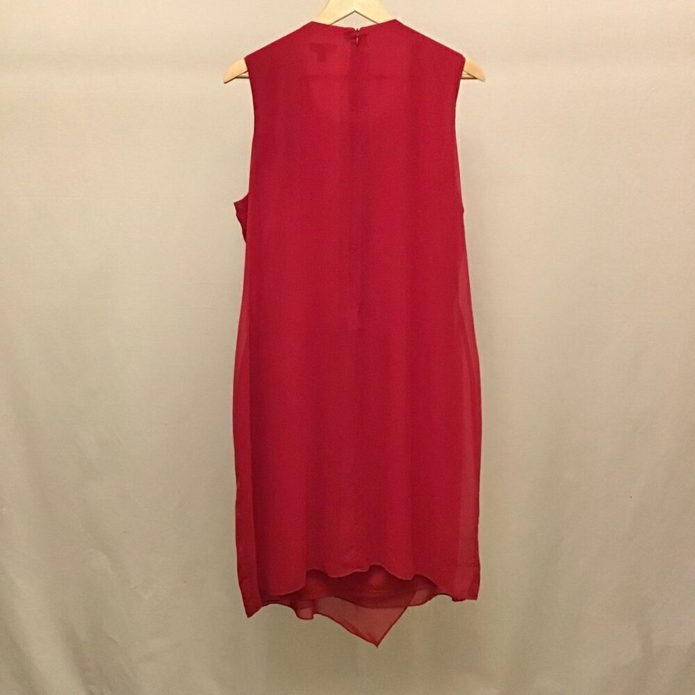 MSK 20W Dress Flowy Chiffon Sleeveless Midi Red Rhinestones Flattering Lined - Picture 9 of 16